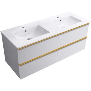 CERANO Koupelnová skříňka Velora bílá matná, úchytka zlatá + keramické umyvadlo Todo bílá lesklá 121x55x46, 5 CER-664879 obraz