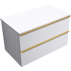 CERANO Koupelnová skříňka Velora bílá matná, úchytka zlatá + deska z lit. mramoru Elanys 12 mm bílá matná 80x54, 2x46, 5 CER-679423 obraz