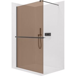 CERANO Sprchová zástěna Walk-in Onyx Round L/P 8 mm + polička/držák na ručníky kulatá vzpěra černá matná, bronzové sklo 70x200 CER-689287 obraz