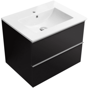 CERANO Koupelnová skříňka Velora černá matná, úchytka chrom + keramické umyvadlo Todo bílá lesklá 61x55x46, 5 CER-664912 obraz
