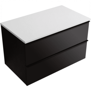CERANO Koupelnová skříňka Velora černá matná, úchytka černá + deska z lit. mramoru Elanys 12 mm bílá matná 80x54, 2x46, 5 CER-679430 obraz