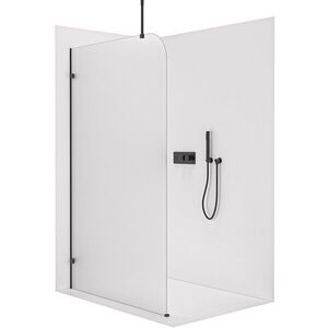 CERANO Sprchová zástěna Walk-in Orbis Top Round Levá 8 mm kulatá vzpěra černá matná, mléčné sklo 150x200 CER-682198 obraz
