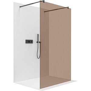 CERANO Sprchová zástěna Walk-in Onyx Duo L/P 8 mm kulatá vzpěra černá matná, bronzové sklo 110x200 CER-687685 obraz