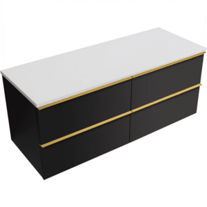 CERANO Koupelnová skříňka Velora černá matná, úchytka zlatá + deska z lit. mramoru Elanys 12 mm bílá matná 120x54, 2x46, 5 CER-679439 obraz