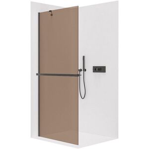 CERANO Sprchová zástěna Walk-in Onyx Y L/P 8 mm + polička/držák na ručníky černá matná, bronzové sklo 60x200 CER-689428 obraz