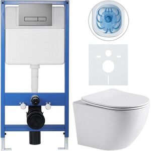 CERANO Kompletní WC set Profi/Cesso bílá lesklá WC tlačítko Slim/Tmavě šedá předstěnová instalace 49x36 CER-416797 obraz
