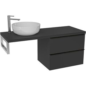 CERANO Koupelnová skříňka Velora černá matná, úchytka černá + deska pod umyvadlo Navira Pro 36 mm + konzole chrom 160x56, 6x46, 5 CER-667961 obraz