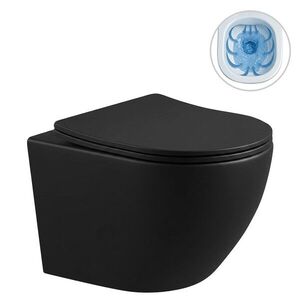 CERANO WC závěsné Cesso, Rimless bezokrajové splachování + Slim/SoftClose sedátko černá matná 49x36 CER-417350 obraz