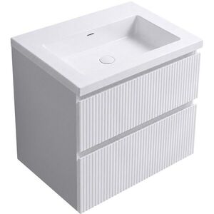 CERANO Koupelnová skříňka Carole bílá matná rýhovaná + umyvadlo z lit. mramoru Ovo bílá lesklá 55, 5x53x46, 5 CER-030225 obraz