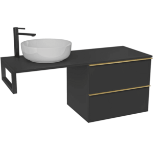 CERANO Koupelnová skříňka Velora černá matná, úchytka zlatá + deska pod umyvadlo Navira Slim 18 mm + konzole černá 120x54, 8x46, 5 CER-668024 obraz