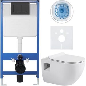 CERANO Kompletní WC set Profi/Dure bílá lesklá WC tlačítko Classic/Černá matná předstěnová instalace 51x35 CER-665866 obraz