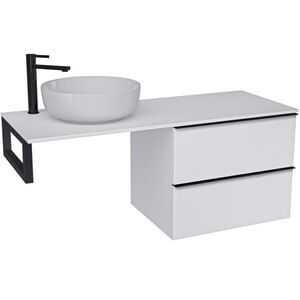 CERANO Koupelnová skříňka Velora bílá matná, úchytka černá + deska pod umyvadlo Navira Slim 18 mm + konzole černá 140x54, 8x46, 5 CER-668048 obraz