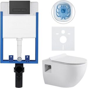 CERANO Kompletní WC set Profi/Dure bílá lesklá WC tlačítko Slim/Černá matná pro zazdění 51x35 CER-665881 obraz