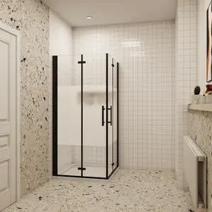 H K Sprchový kout MELODY BLACK LINE R808, 80x80 se zalamovacími dveřmi včetně sprchové vaničky z litého mramoru MBLINER808/THOR-80SQ obraz