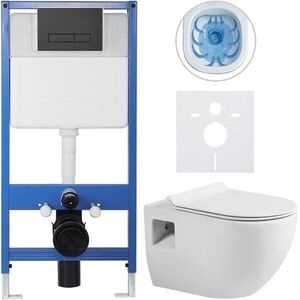 CERANO Kompletní WC set Profi/Dure bílá lesklá WC tlačítko Slim/Černá matná předstěnová instalace 51x35 CER-665884 obraz
