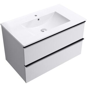 CERANO Koupelnová skříňka Velora bílá matná, úchytka černá + keramické umyvadlo Todo bílá lesklá 81x55x46, 5 CER-665146 obraz