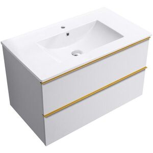 CERANO Koupelnová skříňka Velora bílá matná, úchytka zlatá + keramické umyvadlo Todo bílá lesklá 81x55x46, 5 CER-665152 obraz