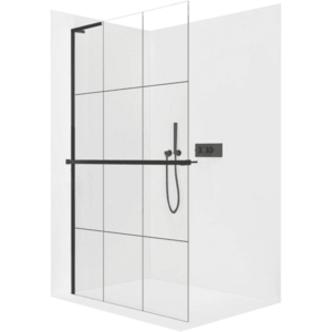CERANO Sprchová zástěna Walk-in Onyx L-levá vzpěra 8 mm + polička/držák na ručníky černá matná, industriální sklo 160x200 CER-8050BD1360 obraz