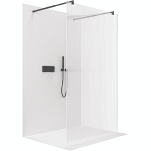 CERANO Sprchová zástěna Walk-in Onyx Duo L/P 8 mm kulatá vzpěra černá matná, rýhované sklo 90x200 CER-8050BD2252 obraz