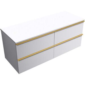 CERANO Koupelnová skříňka Velora bílá matná, úchytka zlatá + deska pod umyvadlo Navira Slim 18 mm 140x54, 8x46, 5 CER-665185 obraz