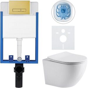 CERANO Kompletní WC set Profi/Cesso bílá lesklá WC tlačítko Slim/Zlatá pro zazdění 49x36 CER-312676 obraz