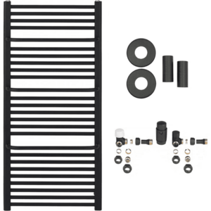 CERANO Koupelnový radiátorový set Antonio ústřední vytápění boční připojení 655W černá matná 1180x550 mm CER-663298 obraz