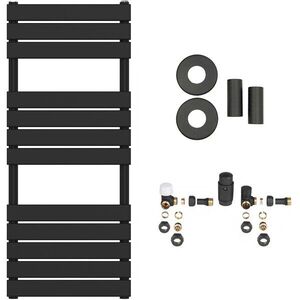 CERANO Koupelnový radiátorový set Claude ústřední vytápění boční připojení 575W černá matná 1200x500 mm CER-663313 obraz