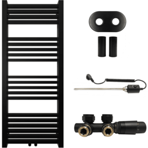 CERANO Koupelnový radiátorový set Franko kombinované vytápění, termo tyč středové připojení 50 mm 300W černá matná 1200x500 mm CER-663337 obraz