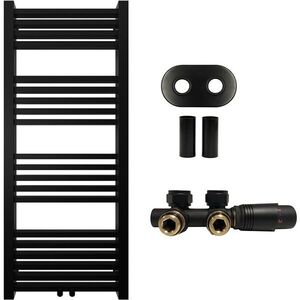 CERANO Koupelnový radiátorový set Franko ústřední vytápění středové připojení 50 mm 392W černá matná 1200x500 mm CER-663349 obraz