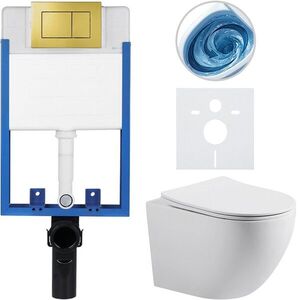 CERANO Kompletní WC set Profi/Cesso bílá matná WC tlačítko Classic/Zlatá pro zazdění 49x36 CER-084842 obraz