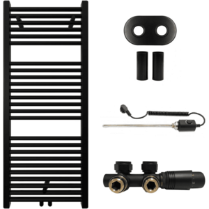 CERANO Koupelnový radiátorový set Lincoln kombinované vytápění, termo tyč středové připojení 50 mm 300W černá matná 1200x500 mm CER-663373 obraz