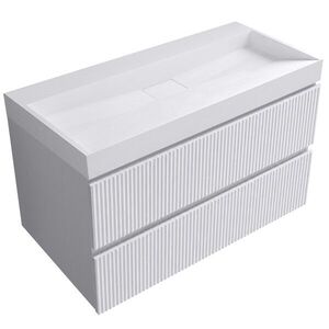 CERANO Koupelnová skříňka Carole bílá matná rýhovaná + umyvadlo z lit. mramoru Vita bílá lesklá 100x58x46 CER-507249 obraz