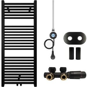 CERANO Koupelnový radiátorový set Lincoln kombinované vytápění, wifi tyč středové připojení 50 mm 300W černá matná 1200x500 mm CER-663391 obraz