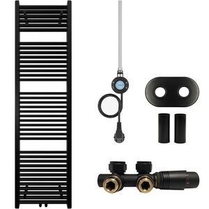 CERANO Koupelnový radiátorový set Lincoln kombinované vytápění, wifi tyč středové připojení 50 mm 300W černá matná 1800x500 mm CER-663403 obraz
