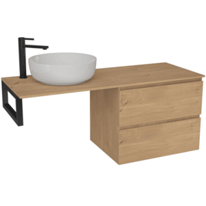 CERANO Koupelnová skříňka Carole dub medový + deska pod umyvadlo Navira Slim 18 mm + konzole černá 140x49, 8x46 CER-606138 obraz
