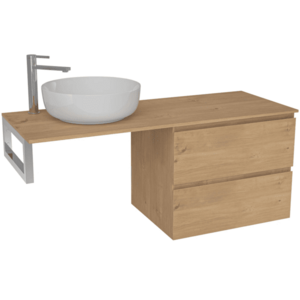 CERANO Koupelnová skříňka Carole dub medový + deska pod umyvadlo Navira Slim 18 mm + konzole chrom 140x49, 8x46 CER-606141 obraz