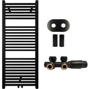 CERANO Koupelnový radiátorový set Lincoln ústřední vytápění středové připojení 50 mm 366W černá matná 1200x500 mm CER-663409 obraz