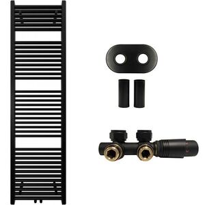 CERANO Koupelnový radiátorový set Lincoln ústřední vytápění středové připojení 50 mm 559W černá matná 1800x500 mm CER-663421 obraz
