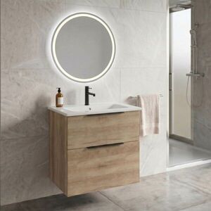 SAPHO SET koupelnová skříňka CIRASA 60cm s umyvadlem a LED zrcadlem, 2x zásuvka, dub alabama KSET-093 obraz