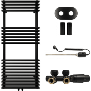 CERANO Koupelnový radiátorový set Luigi kombinované vytápění, termo tyč středové připojení 50 mm 300W černá matná 1200x500 mm CER-663424 obraz