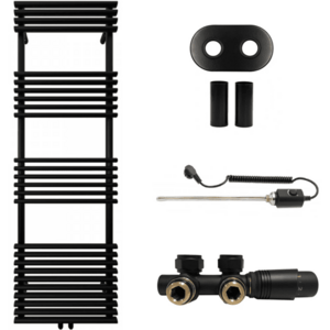 CERANO Koupelnový radiátorový set Luigi kombinované vytápění, termo tyč středové připojení 50 mm 600W černá matná 1600x500 mm CER-663427 obraz