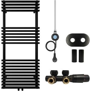 CERANO Koupelnový radiátorový set Luigi kombinované vytápění, wifi tyč středové připojení 50 mm 300W černá matná 1200x500 mm CER-663430 obraz