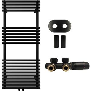 CERANO Koupelnový radiátorový set Luigi ústřední vytápění středové připojení 50 mm 545W černá matná 1200x500 mm CER-663436 obraz