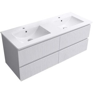 CERANO Koupelnová skříňka Carole bílá matná rýhovaná + keramické dvojumyvadlo Todo bílá lesklá 121x50x46, 5 CER-104519 obraz