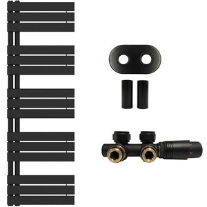 CERANO Koupelnový radiátorový set Theo ústřední vytápění asymetrické připojení 50 mm 812W černá matná 1600x500 mm CER-663502 obraz