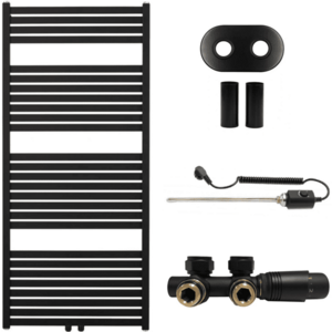 CERANO Koupelnový radiátorový set Vincenzo kombinované vytápění, termo tyč středové připojení 50 mm 600W černá matná 1340x600 mm CER-663508 obraz