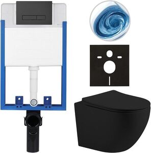 CERANO Kompletní WC set Profi/Cesso černá matná WC tlačítko Slim/Černá matná pro zazdění 49x36 CER-8050BD110 obraz