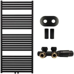 CERANO Koupelnový radiátorový set Vincenzo ústřední vytápění středové připojení 50 mm 600W černá matná 1340x600 mm CER-663532 obraz