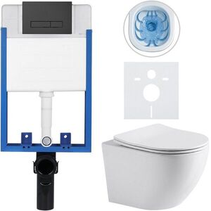 CERANO Kompletní WC set Profi/Cesso bílá lesklá WC tlačítko Slim/Černá matná pro zazdění 49x36 CER-8050BD16 obraz