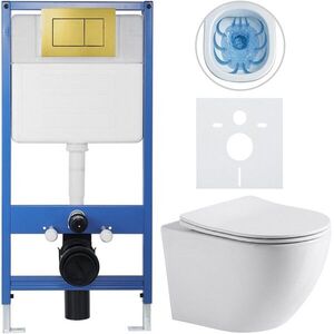 CERANO Kompletní WC set Profi/Cesso bílá lesklá WC tlačítko Classic/Zlatá předstěnová instalace 49x36 CER-128482 obraz